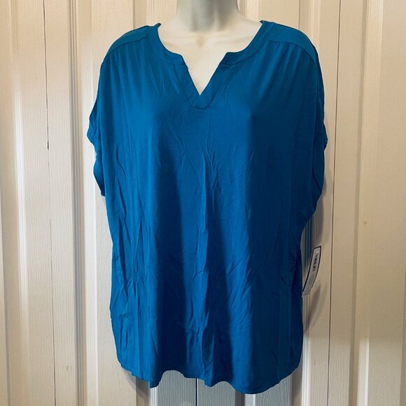 Chico's-NWT-Women's Supremely Soft Rouched Shouldes-Beachview Blue-Sz.2 (12-14) - Picture 1 of 15